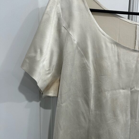 Satin Cropped Short Sleeve Size S Blouse Side Zip Cream Top Elegant Minimalist - Picture 4 of 8